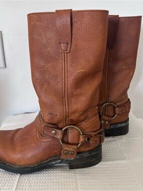 Frye Women's Harness 12R Boots in a brown leather colorway.